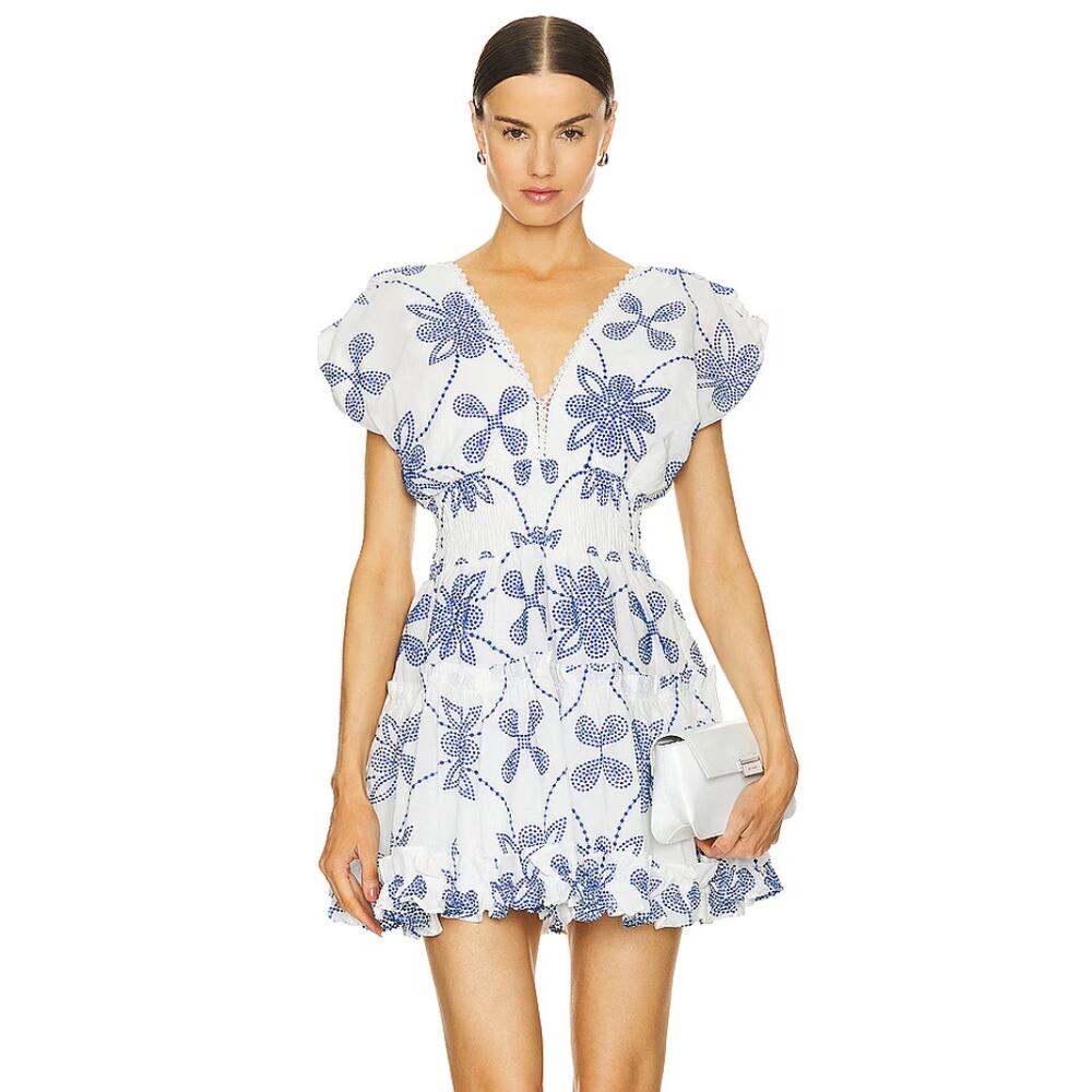 WAIMARI Giselle Mini Dress in White / Blue Size Small - Picture 4 of 9